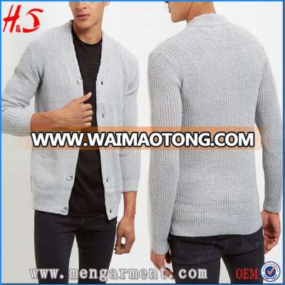 Bulk Selling Items Wool Fabric Sweater Light Grey Knitted Double Pocket Cardigans For Men